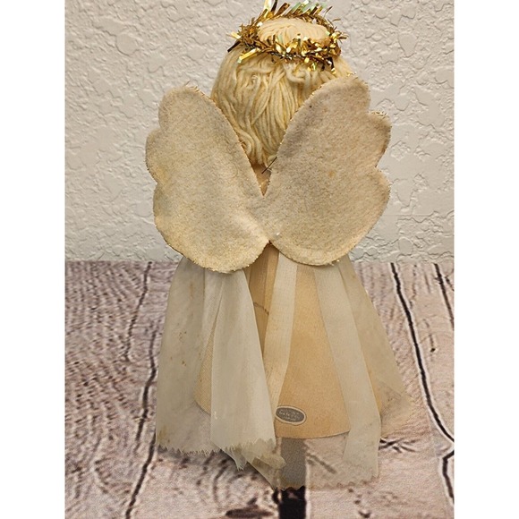 Vintage Angel Tree Topper Wings Yarn Hair Yuletide 1950's 7" - Picture 4 of 6